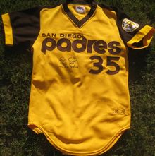 San Diego Padres Logo Jersey Logo (1978) - Padres in brown, San Diego  above, on a yellow jersey. Worn on Padres alternate home…